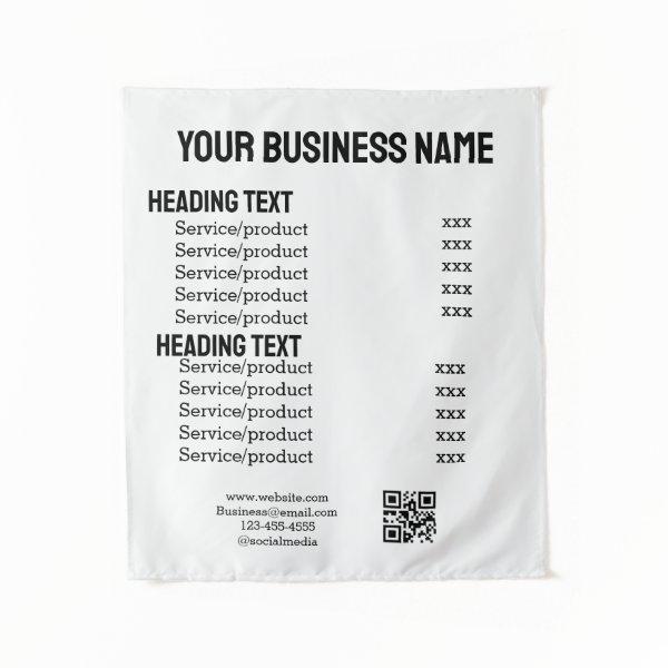 Business services products price list menu card  tapestry