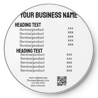 Business services products price list menu card  wireless charger