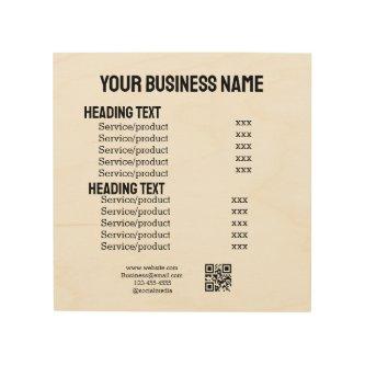 Business services products price list menu card  wood wall art