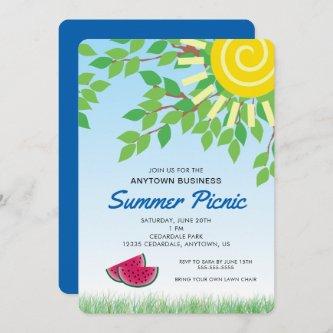 Business Summer Picnic | Leaves and Watermelon Invitation