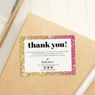 BUSINESS THANK YOU chic glam gold pink glitter