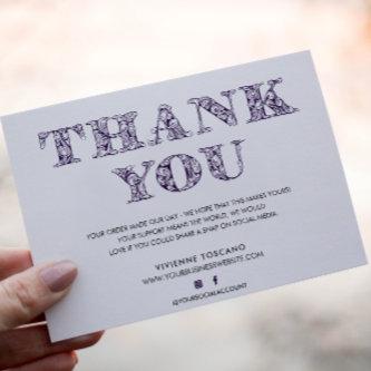 BUSINESS THANK YOU ELEGANT PURPLE SWIRL LOGO  ENCLOSURE CARD