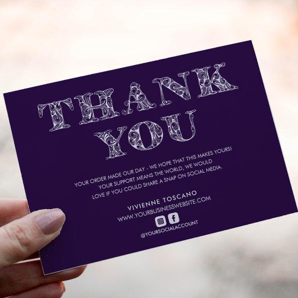 BUSINESS THANK YOU ELEGANT SWIRL LOGO  PURPLE ENCLOSURE CARD