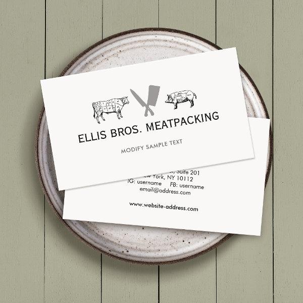 Butcher,  Cut Pig and Cow, Knife Cleaver Logo