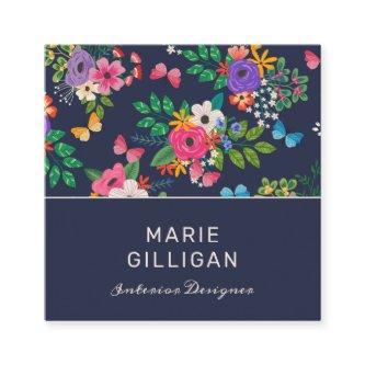 Butterflies & Flowers Blue Pink Floral Pattern Square