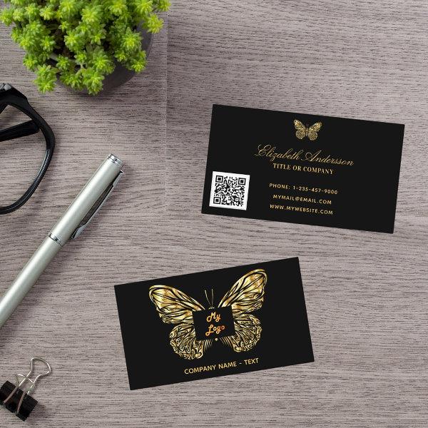 Butterfly black gold logo elegant QR code