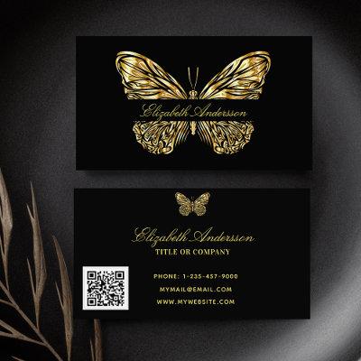 Butterfly black gold QR code elegant script