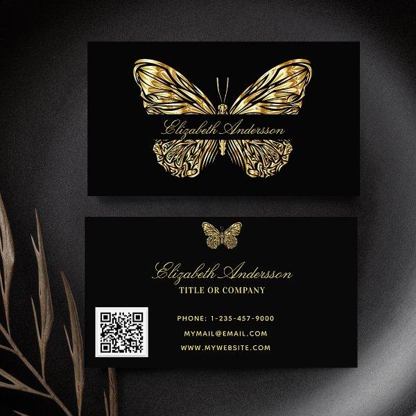 Butterfly black gold QR code elegant script