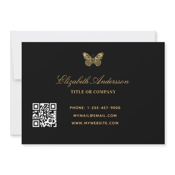 Butterfly black gold script QR code