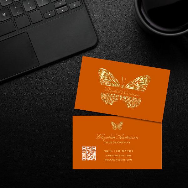 Butterfly burnt orange gold QR code elegant