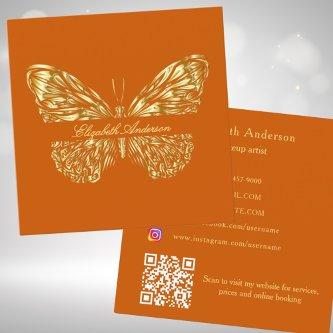 Butterfly burnt orange gold QR code elegant script Square