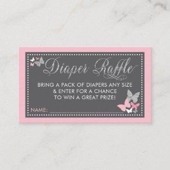 Butterfly Diaper Raffle Ticket, Pink Gray