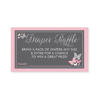 Butterfly Diaper Raffle Ticket, Pink Gray