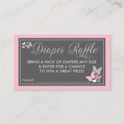 Butterfly Diaper Raffle Ticket, Pink Gray