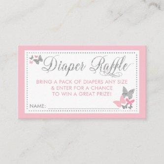 Butterfly Diaper Raffle Ticket, Pink, Silver