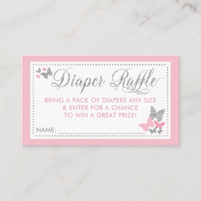 Butterfly Diaper Raffle Ticket, Pink, Silver