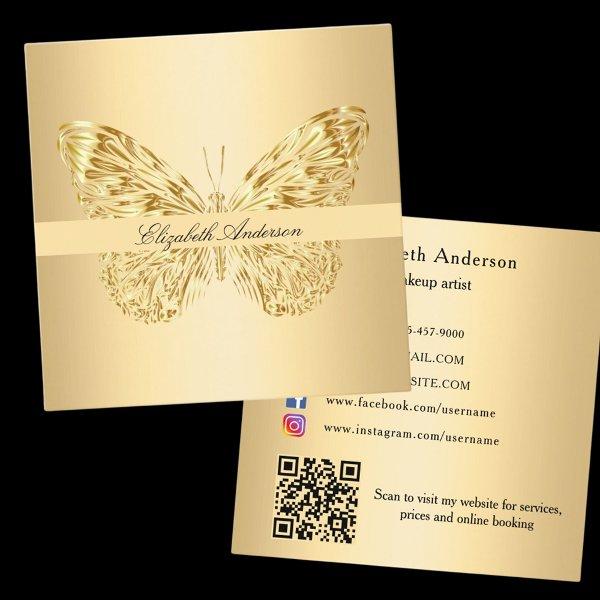 Butterfly gold QR code elegant script Square