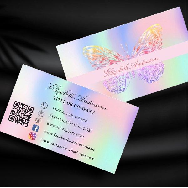 Butterfly holographic pink QR code social media