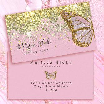butterfly logo on faux gold sparkle