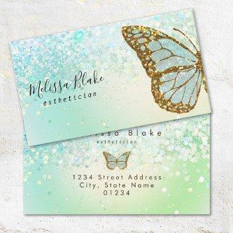 butterfly logo on faux mint glitter design