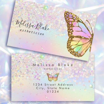 butterfly logo on faux pastel glitter design