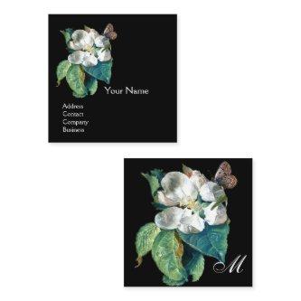 BUTTERFLY ON THE WHITE FLOWER , FLORAL MONOGRAM SQUARE
