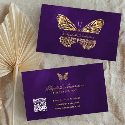 Butterfly purple gold QR code elegant script