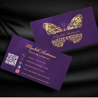 Butterfly purple gold QR code social media