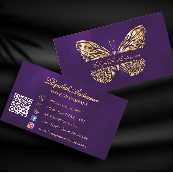 Butterfly purple gold QR code social media