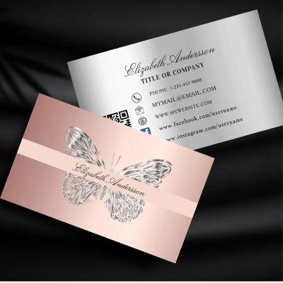 Butterfly rose gold silver QR code social media