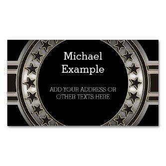 Button / Banner - Stars silver black + your backg.  Magnet