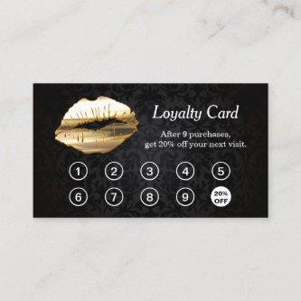 Buy 9 Get 10th Discount 3D Gold Lips Loyalty Card