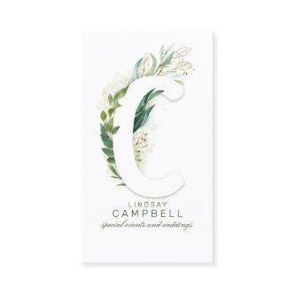C Letter Monogram Gold Greenery Leaves Elegant