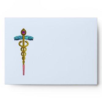 CADUCEUS, bright blue ,pink violet amethyst Envelope