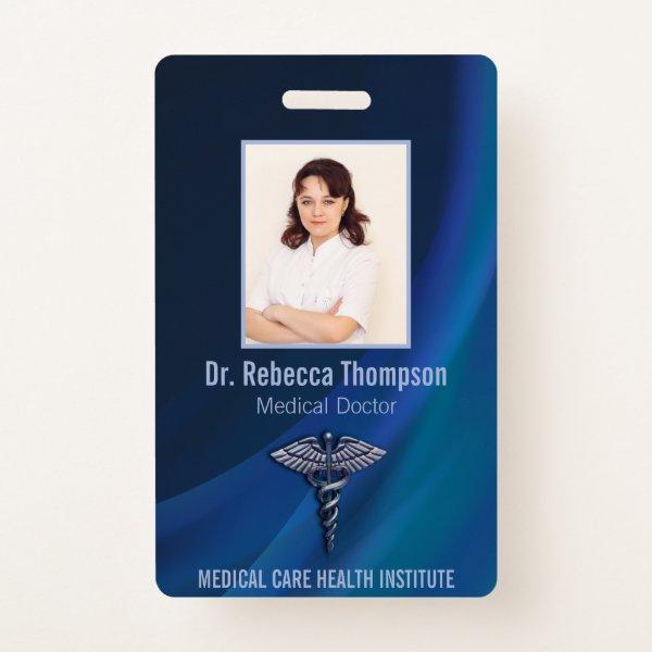 Caduceus Chrome Dark Holographic Medical Photo ID Badge