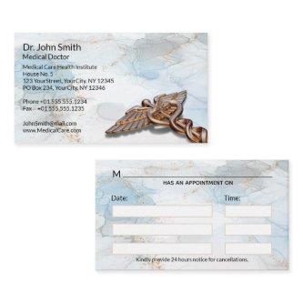 Caduceus Copper Rose Gold Medical Luxury Marble Appointment Card