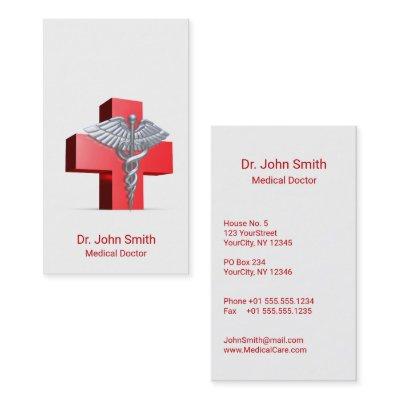 Caduceus Medical Silver 3D Cross Red