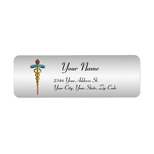 CADUCEUS, vibrant gold amethyst ,platinum metallic Label