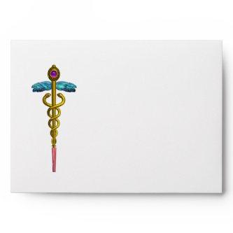 CADUCEUS, white bright blue ,pink violet amethyst Envelope