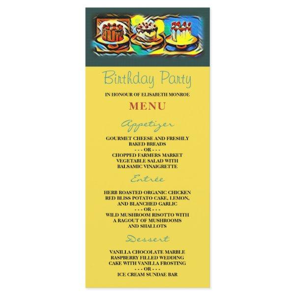 Cake Art Jazz Birthday Party Menu