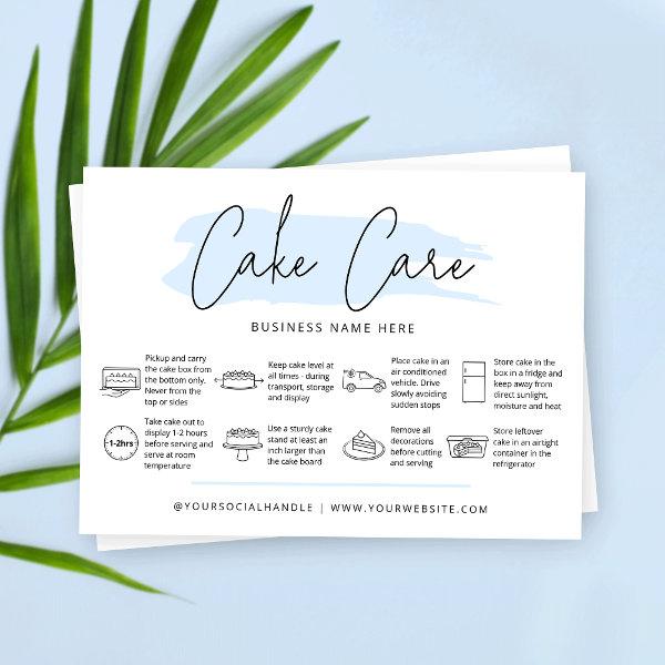 Cake Care Instructions Guide Light Blue Watercolor