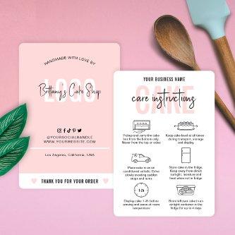 Cake Care Instructions Modern Blush Pink Bakery
