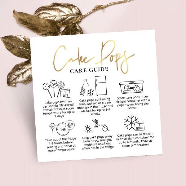 Cake Pops Care Guide White & Gold Modern Bakery Square