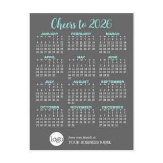 Calendar Gray Aqua Business Logo - Holiday Postcard