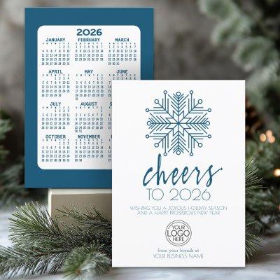 Calendar - Happy New Year Blue Snowflake Business Holiday Card