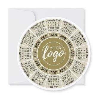 Calendar, Logo - Gold White Circle Business Holiday Card