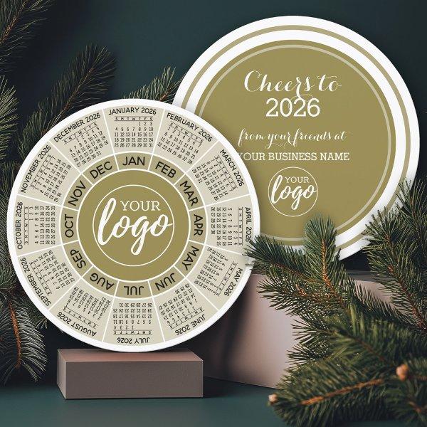 Calendar, Logo - Gold White Circle Business Holiday Card