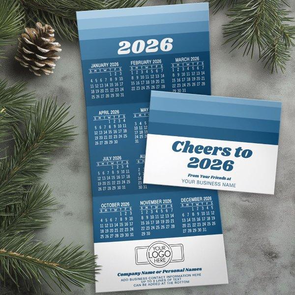 Calendar - Logo - Navy Retro Stripes Business Tri-Fold Holiday Card