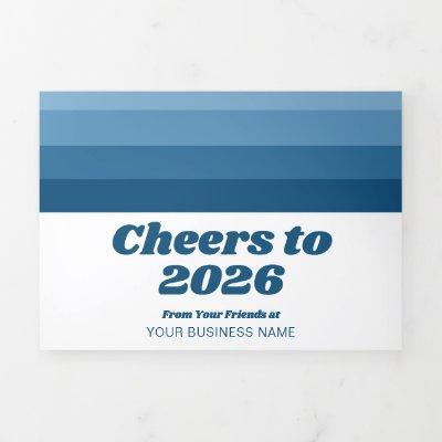 Calendar - Logo - Navy Retro Stripes Business Tri-Fold Holiday Card