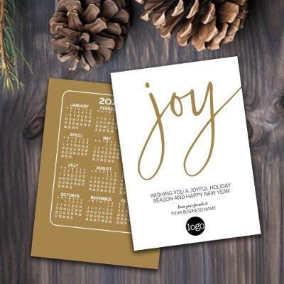 Calendar - Modern JOY Gold White - Business Logo Holiday Card